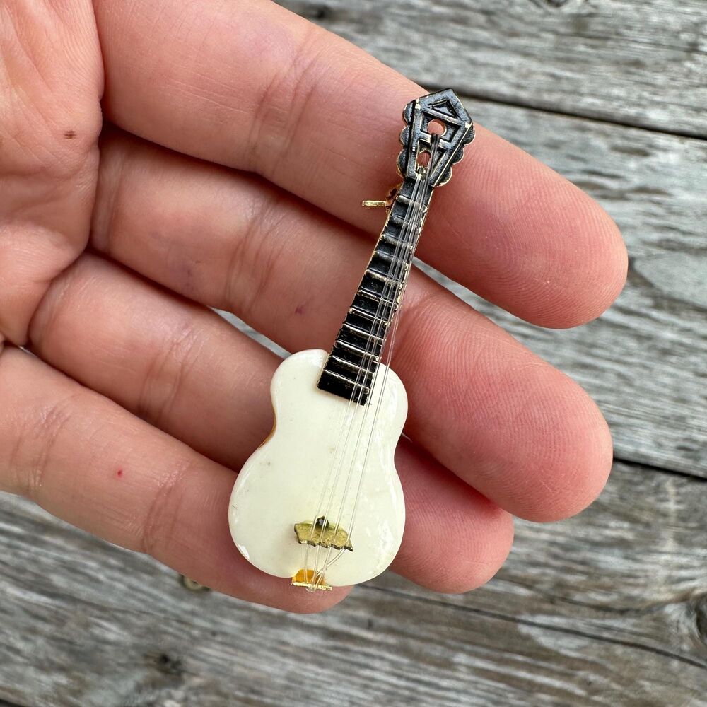Vintage Jewelry Guitar Brooch Pin